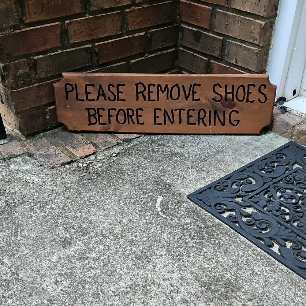 Vintage Rustic Handmade Brown Wooden Door Entry Sign 27 X 7 Inches Remove Shoes